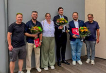 Drei junge Notfallsanitäter und ihre Ausbilder aus Langenhagen (von li.): Michael Enge (st. Teamleitung), Lorka Ghanem, Laura Blanke (Teamleitung), Connor Brockhausen, René Binde und Thomas Franz (Bereichsleitung).
