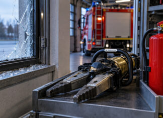 Kaltenweide: Einbruch bei der Feuerwehr und beschädigte Toilettenscheibe Hydraulischer Spreizer / Einbruch / Feuerwehr - Symbolbild - ki-generiert