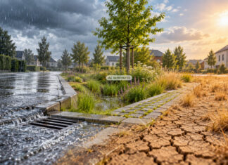 Starkregen und Hitze: Langenhagen stellt Klimaanpassungskonzept vor Starkregen, Hitze und Trockenheit: Begrünte Flächen können zur Klimaanpassung in Städten beitragen. - KI-generiertes Symbolbild