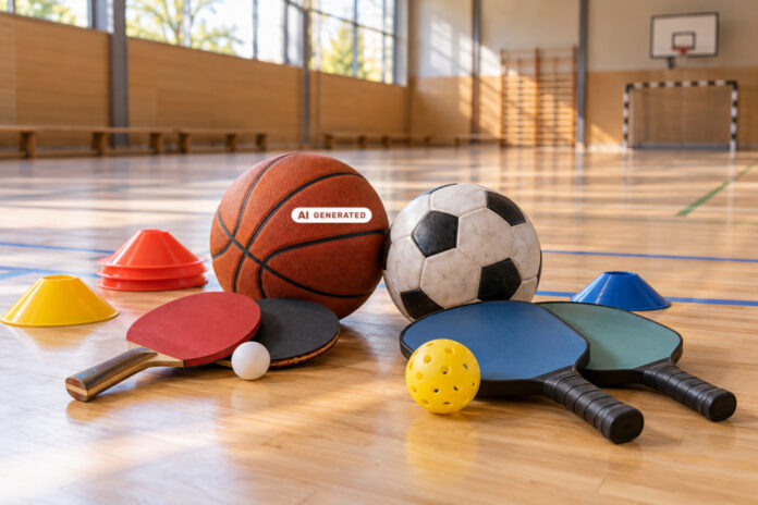 Themenbild: Sportausstattung / Bälle / Sporthalle - ki-generiert