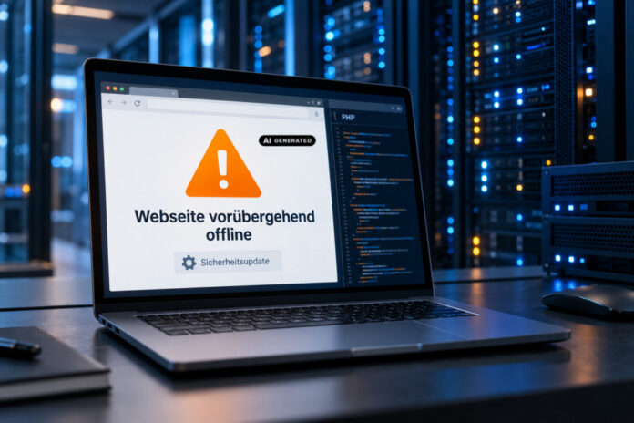 Smybilbild: PHP-Sicherheitswarnung - Webseite vorübergehend offline - ki-generiert